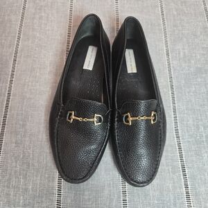 Saks Fifth Avenue Black Leather Driving Loafers Flats Shoes w/Chain Size 10b